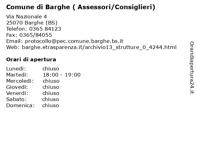 Comune di Barghe ( Assessori/Consiglieri) a Barghe (BS): indirizzo e orari di apertura