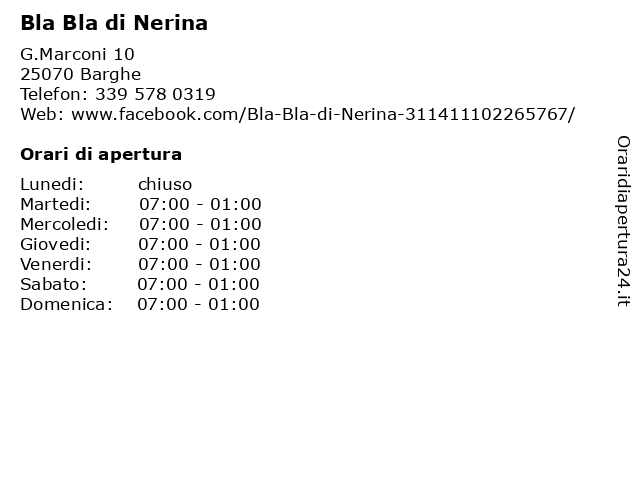 Bla Bla di Nerina a Barghe: indirizzo e orari di apertura