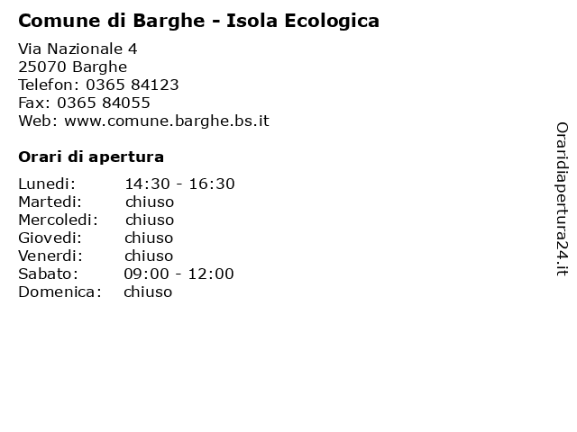 Comune di Barghe - Isola Ecologica a Barghe: indirizzo e orari di apertura