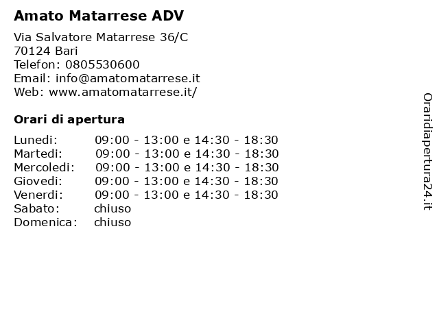 Amato Matarrese ADV a Bari: indirizzo e orari di apertura