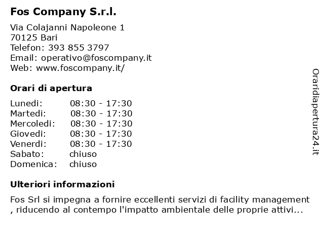 Fos Company S.r.l. a Bari: indirizzo e orari di apertura