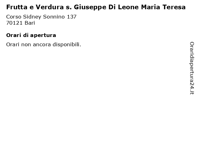 Frutta e Verdura s. Giuseppe Di Leone Maria Teresa a Bari: indirizzo e orari di apertura