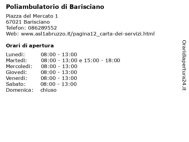 Poliambulatorio di Barisciano a Barisciano: indirizzo e orari di apertura