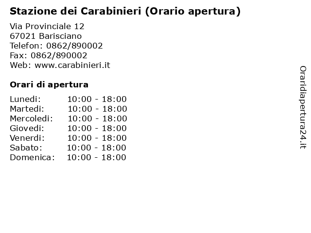 Stazione dei Carabinieri (Orario apertura) a Barisciano: indirizzo e orari di apertura