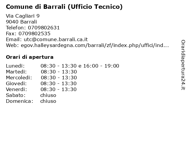 Comune di Barrali (Ufficio Tecnico) a Barrali: indirizzo e orari di apertura