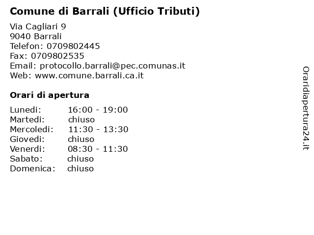 Comune di Barrali (Ufficio Tributi) a Barrali: indirizzo e orari di apertura