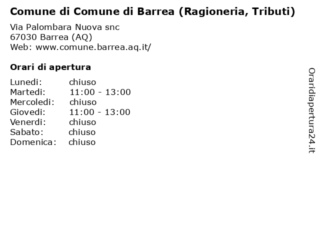 Comune di Comune di Barrea (Ragioneria, Tributi) a Barrea (AQ): indirizzo e orari di apertura