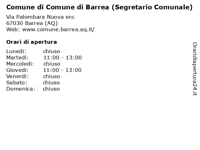 Comune di Comune di Barrea (Segretario Comunale) a Barrea (AQ): indirizzo e orari di apertura
