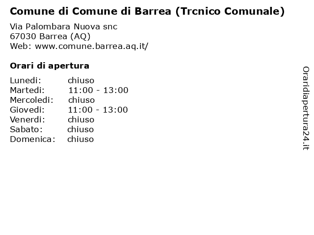 Comune di Comune di Barrea (Trcnico Comunale) a Barrea (AQ): indirizzo e orari di apertura