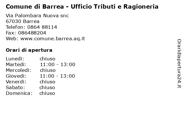Comune di Barrea - Ufficio Tributi e Ragioneria a Barrea: indirizzo e orari di apertura