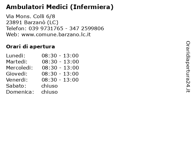 Ambulatori Medici (Infermiera) a Barzanò (LC): indirizzo e orari di apertura