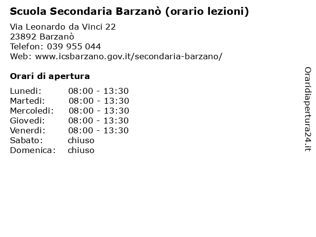 Scuola Secondaria Barzanò (orario lezioni) a Barzanò: indirizzo e orari di apertura
