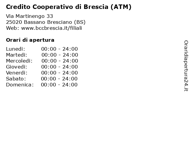 Credito Cooperativo di Brescia (ATM) a Bassano Bresciano (BS): indirizzo e orari di apertura