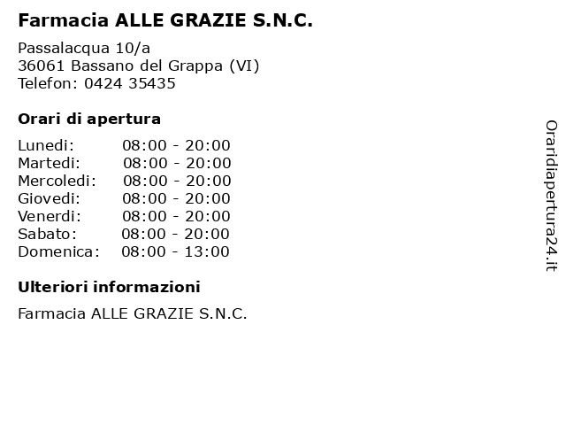 ᐅ Orari Farmacia Alle Grazie S N C Passalacqua 10 A Bassano Del Grappa Vi