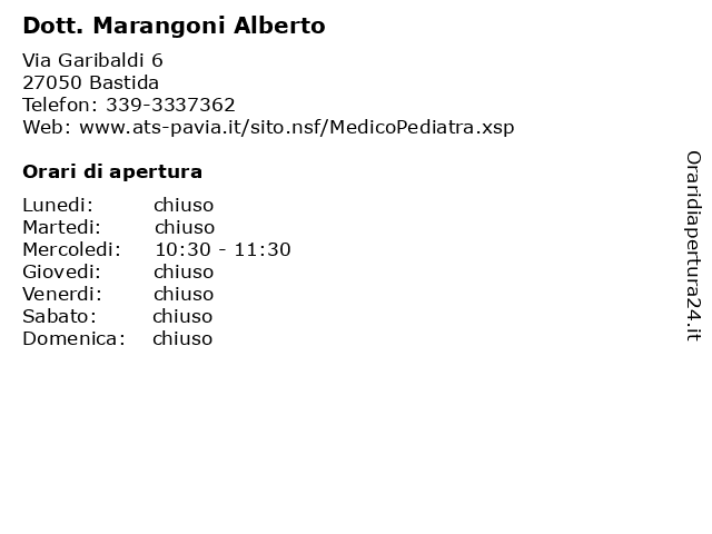 Dott. Marangoni Alberto a Bastida: indirizzo e orari di apertura
