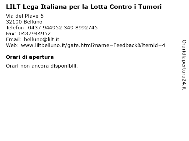 LILT Lega Italiana per la Lotta Contro i Tumori a Belluno: indirizzo e orari di apertura