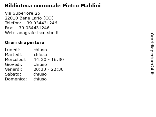 Biblioteca comunale Pietro Maldini a Bene Lario (CO): indirizzo e orari di apertura