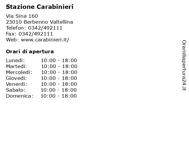 Stazione Carabinieri a Berbenno Valtellina: indirizzo e orari di apertura