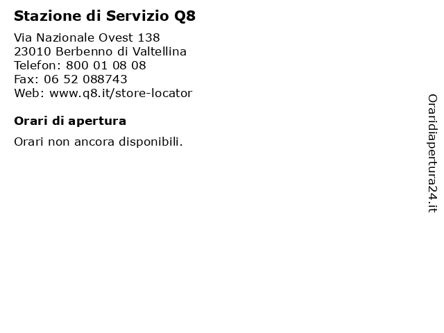 Stazione di Servizio Q8 a Berbenno di Valtellina: indirizzo e orari di apertura