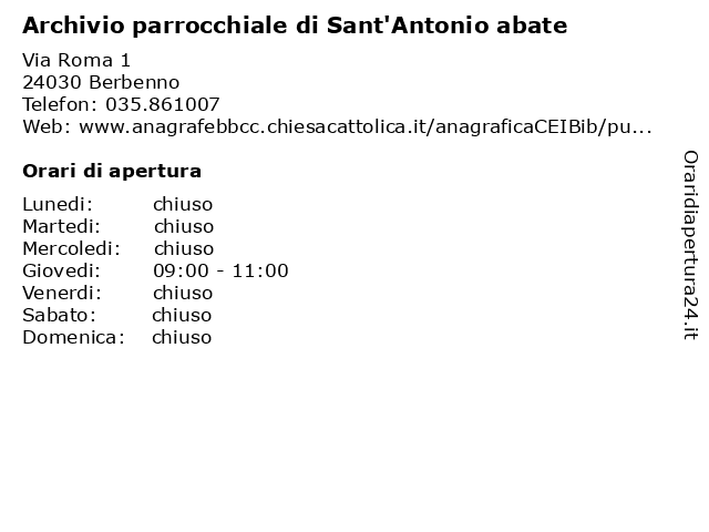 Archivio parrocchiale di Sant'Antonio abate a Berbenno: indirizzo e orari di apertura
