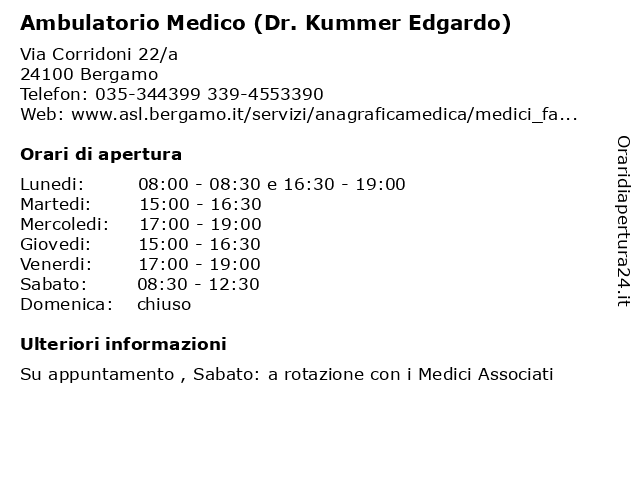 Ambulatorio Medico (Dr. Kummer Edgardo) a Bergamo: indirizzo e orari di apertura