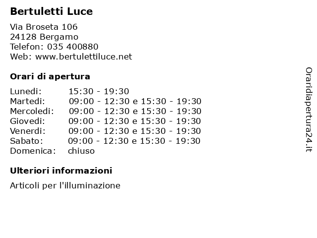 Bertuletti Luce a Bergamo: indirizzo e orari di apertura