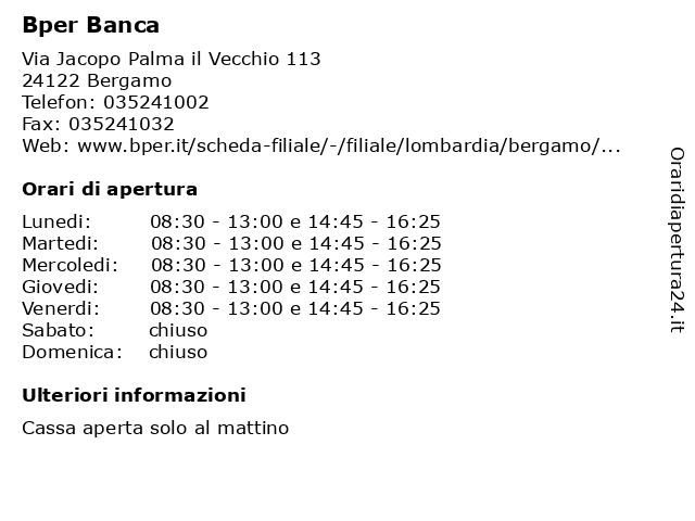 Bper Banca a Bergamo: indirizzo e orari di apertura