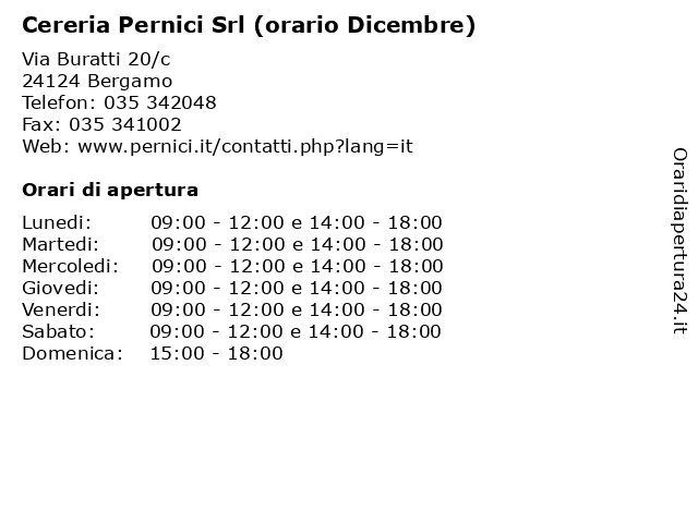 Cereria Pernici Srl (orario Dicembre) a Bergamo: indirizzo e orari di apertura