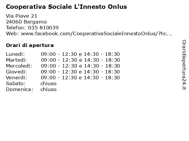 Cooperativa Sociale L'Innesto Onlus a Bergamo: indirizzo e orari di apertura