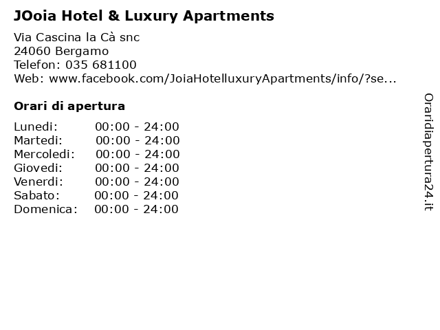 JOoia Hotel & Luxury Apartments a Bergamo: indirizzo e orari di apertura