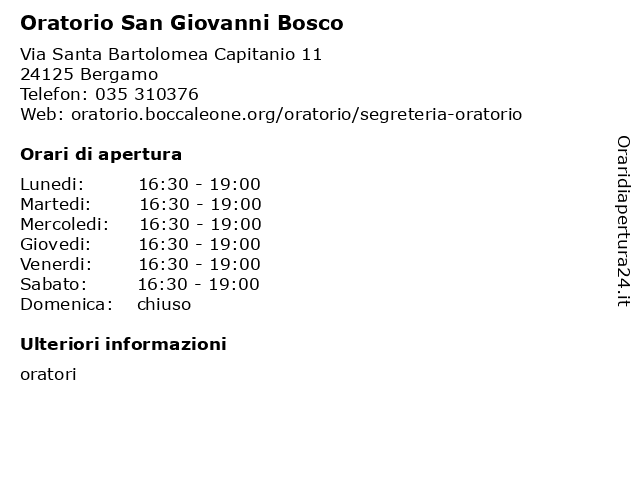 Oratorio San Giovanni Bosco a Bergamo: indirizzo e orari di apertura
