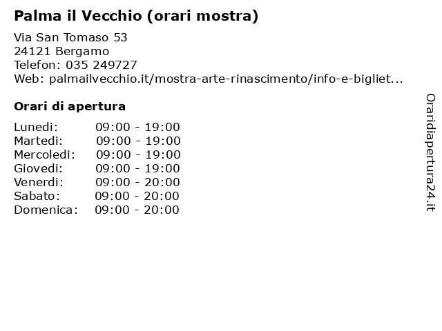 Palma il Vecchio (orari mostra) a Bergamo: indirizzo e orari di apertura