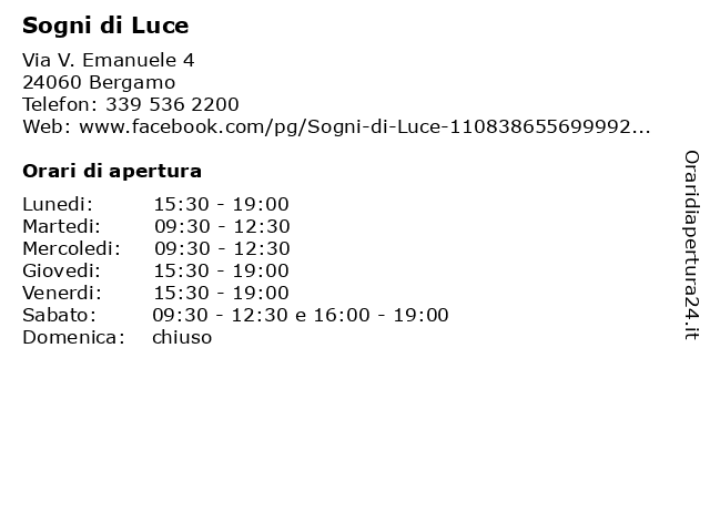 Sogni di Luce a Bergamo: indirizzo e orari di apertura