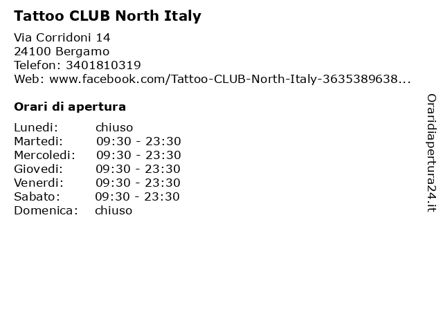 Tattoo CLUB North Italy a Bergamo: indirizzo e orari di apertura