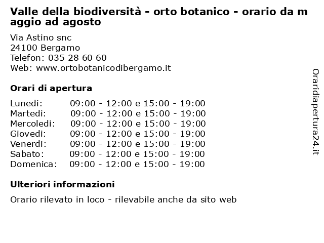 Valle della biodiversità - orto botanico - orario da maggio ad agosto a Bergamo: indirizzo e orari di apertura