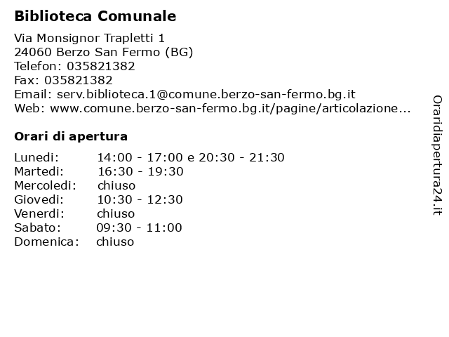 Biblioteca Comunale a Berzo San Fermo (BG): indirizzo e orari di apertura
