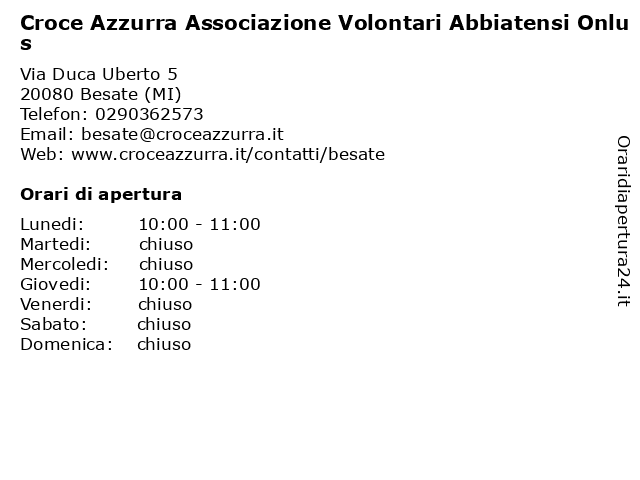 Croce Azzurra Associazione Volontari Abbiatensi Onlus a Besate (MI): indirizzo e orari di apertura