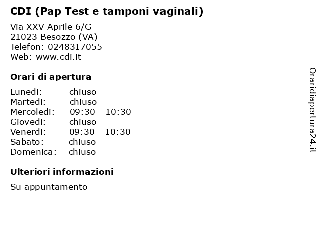 CDI (Pap Test e tamponi vaginali) a Besozzo (VA): indirizzo e orari di apertura