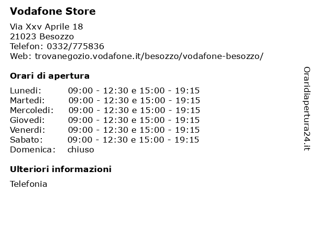 Vodafone Store a Besozzo: indirizzo e orari di apertura
