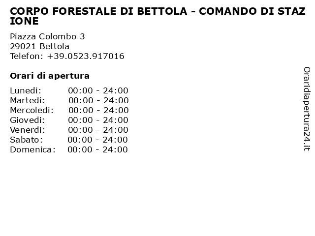 CORPO FORESTALE DI BETTOLA - COMANDO DI STAZIONE a Bettola: indirizzo e orari di apertura