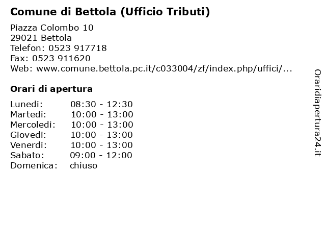 Comune di Bettola (Ufficio Tributi) a Bettola: indirizzo e orari di apertura