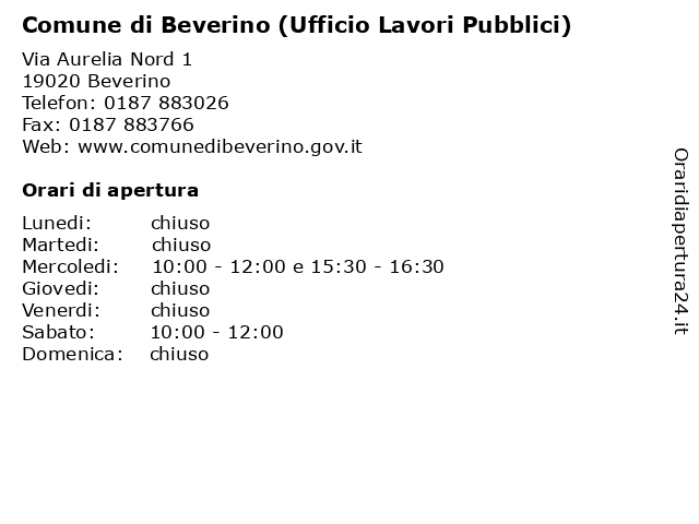 Comune di Beverino (Ufficio Lavori Pubblici) a Beverino: indirizzo e orari di apertura