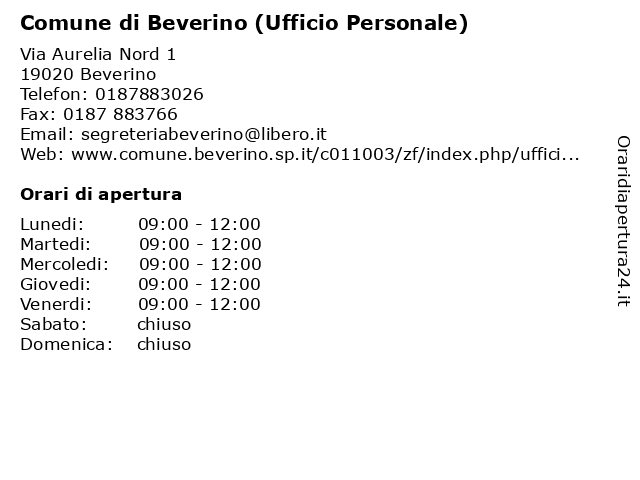 Comune di Beverino (Ufficio Personale) a Beverino: indirizzo e orari di apertura