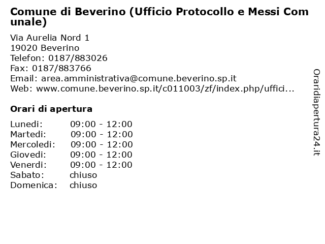 Comune di Beverino (Ufficio Protocollo e Messi Comunale) a Beverino: indirizzo e orari di apertura
