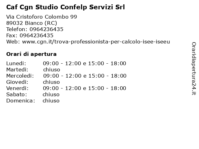 Caf Cgn Studio Confelp Servizi Srl a Bianco (RC): indirizzo e orari di apertura