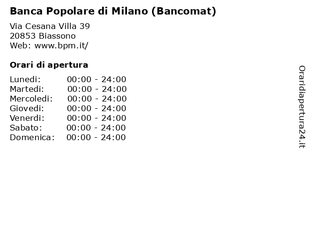 Banca Popolare di Milano (Bancomat) a Biassono: indirizzo e orari di apertura