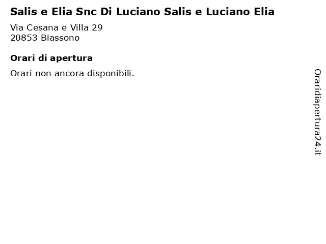 Salis e Elia Snc Di Luciano Salis e Luciano Elia a Biassono: indirizzo e orari di apertura