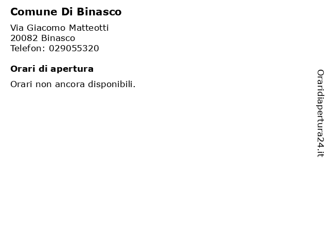 Comune Di Binasco a Binasco: indirizzo e orari di apertura