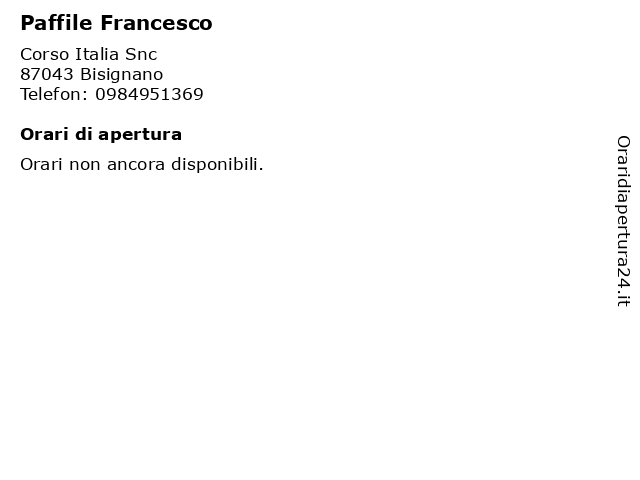 Paffile Francesco a Bisignano: indirizzo e orari di apertura