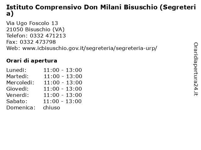 Istituto Comprensivo Don Milani Bisuschio (Segreteria) a Bisuschio (VA): indirizzo e orari di apertura